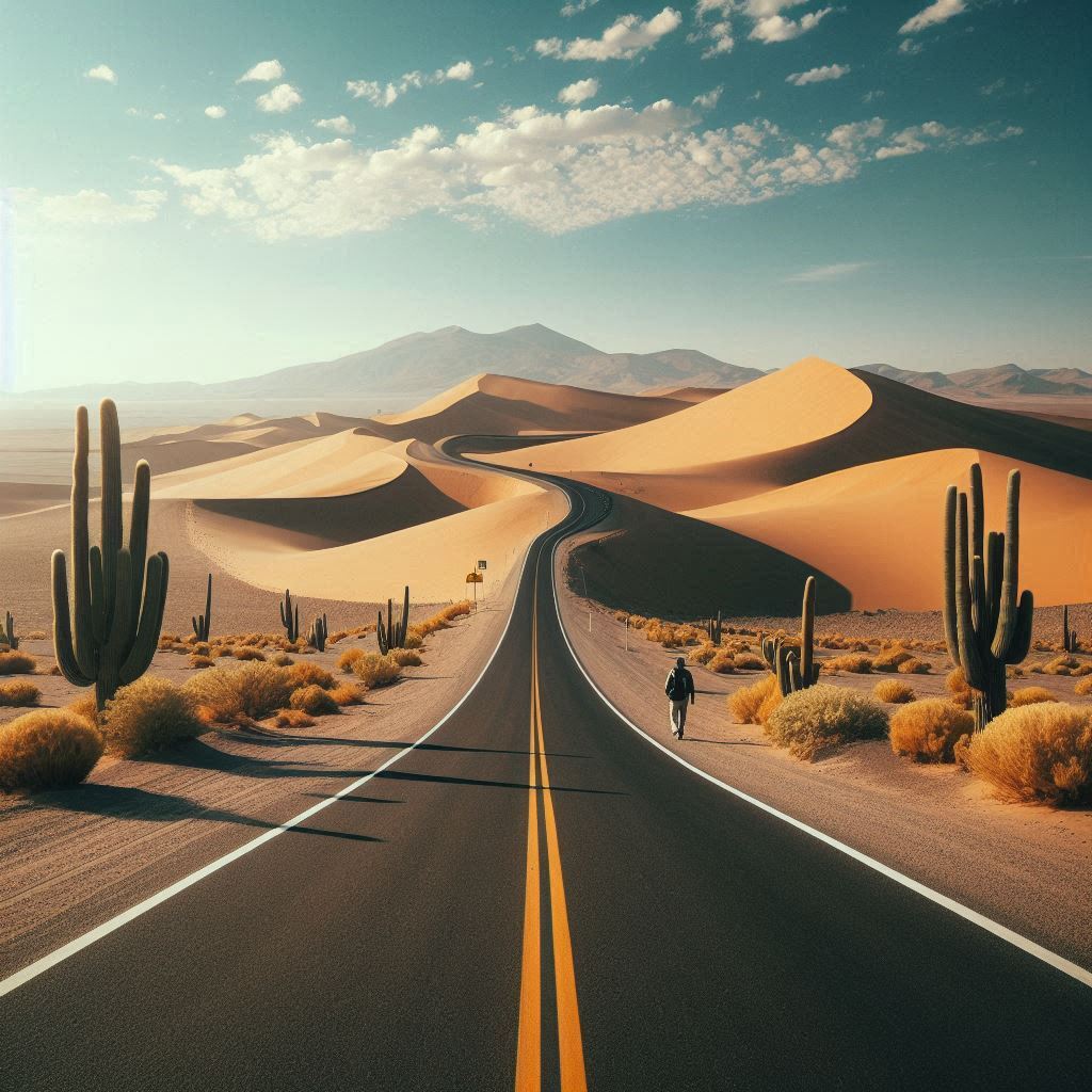 Long and winding road in dessert